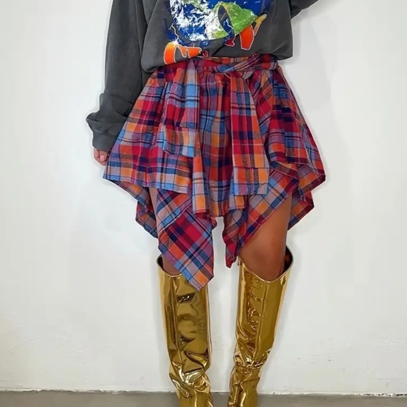 Women's Plus Size Flannel plaid Grunge 90's uneven hem pull-on